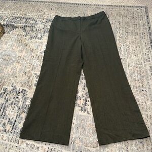 Lafayette 148 wool pleated wide leg trouser pants dark green 14